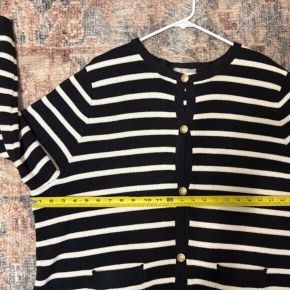 J. Crew BQ196 Women's Plus Emilie Sweater Lady Jacket Black Ivory Stripe 3X - Picture 7 of 10